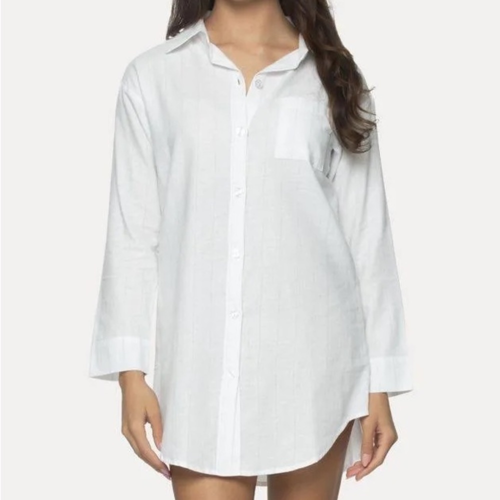 Felina Women's Mirielle Oversized Cotton Poplin Sleep Shirt NWT Size M